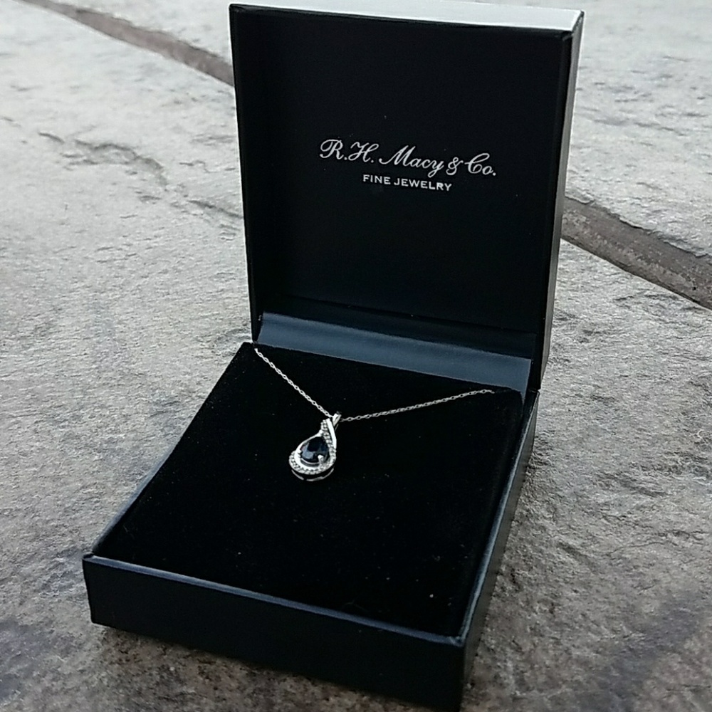 Sapphire and diamond accent drop necklace